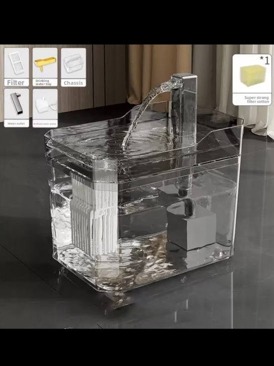 The Unbranded Brand Other - Silent Acrylic NIB Pet Fountain Water Dispenser - Transparent Grey